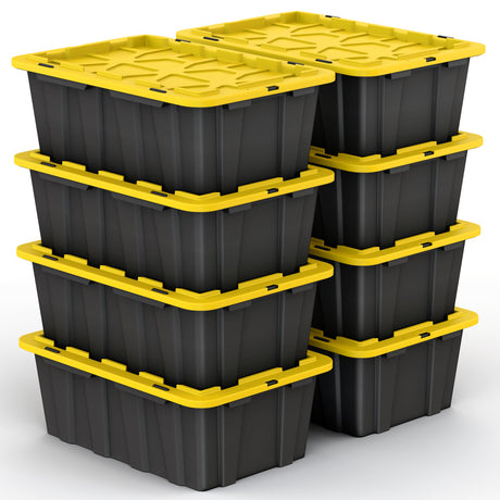 Lifetime Home 8 PACK of Medium 12 Gallon Plastic Storage Bin Tote Organizing Container with Ultra Durable Secure Latching Lids, Stackable, Extra Strength Clear with Built in Handle - Black and Yellow Lifetime Home