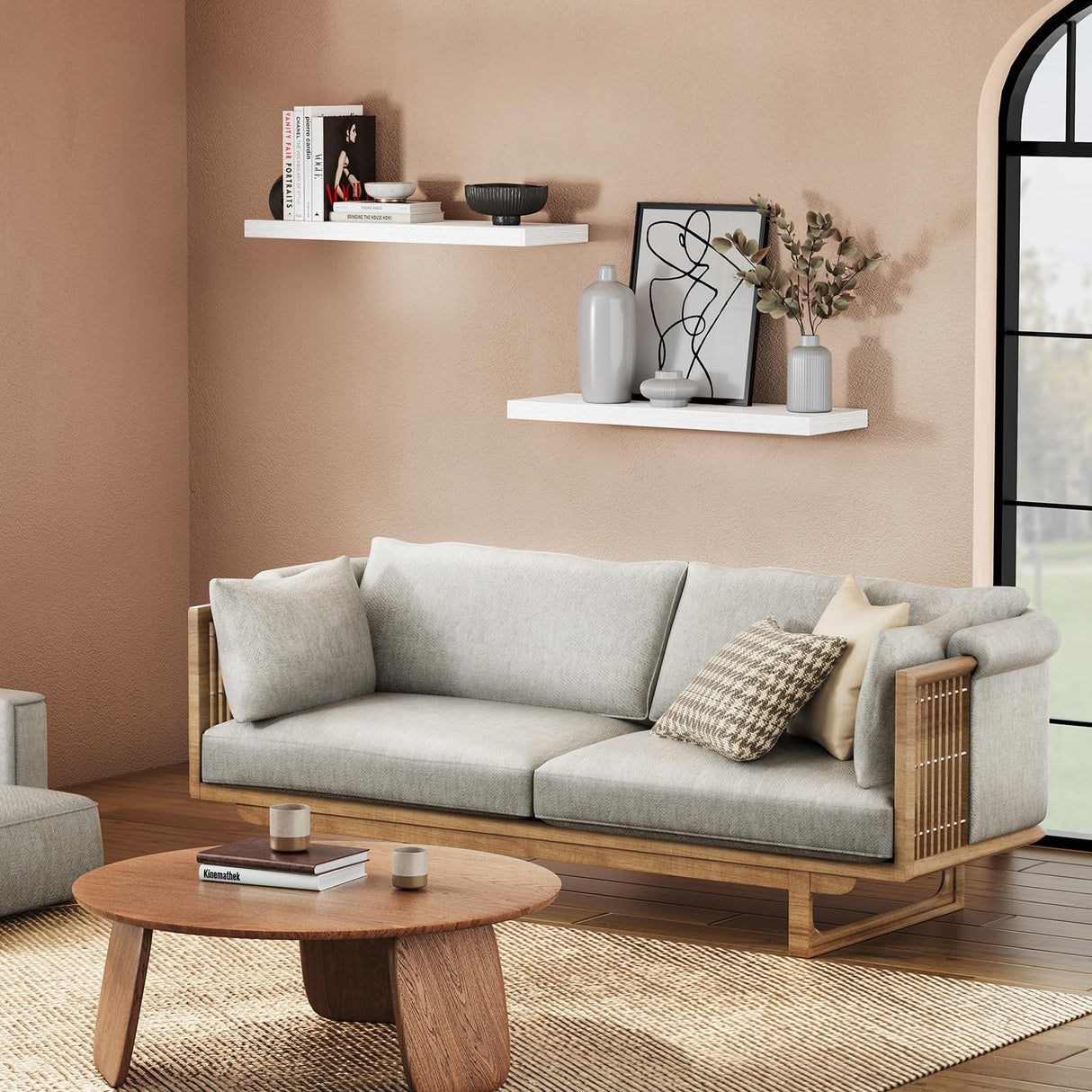 Amada HOMEFURNISHING Floating Shelves Large, 24 x 7 Inch Wall Shelves for Bathroom, Bedroom, Kitchen, Shelves for Wall Decor Set of 2, White - AMFS06 AMADA HOMEFURNISHING