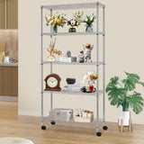 FDW | 5-Tier Wire Storage Shelves with Wheels | 30"x14"x61" | Chrome | Adjustable Racks | Heavy-Duty Metal Shelf, Holds Upto 220 lbs | Tool-Free Assembly, Rust-Resistant | for Home & Garage Shelving FDW