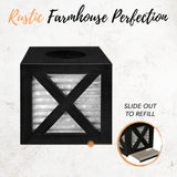 Autumn Alley Barn Door Square Farmhouse Tissue Box Cover in Black and Galvanized – Farmhouse Bathroom Accessories – Rustic Bathroom Décor Tissue Holder | Wood Galvanized Tissue Box Cover Autumn Alley