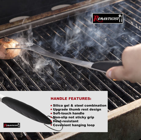 ROMANTICIST 4pc Heavy Duty Grill Accessories for Top Chef - Professional Grill Tools Set & Basic BBQ Tools for Backyard Restaurant Outdoor Kitchen - Deluxe Grill Gift for Dad on Father’s Day Birthday ROMANTICIST