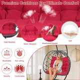 Double Hanging Egg Chair Indoor Outdoor with Stand, Patio Rattan Wicker Double Egg Swing Chair Hammock Chair with UV Resistant Thicken Comfy Cushions, Porch Swing Loveseat for Backyard, Red WIIS' IDEA