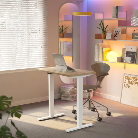 HUANUO 32" Small Electric Standing Desk Adjustable Height, 4 Memory Height Settings, Sit Stand Up Desk for Home Office & Computer Workstation, LightWalnut HUANUO