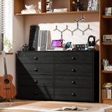 Furnulem Wide Dresser with 8 Fabric Drawers, TV Entertainment Center with Storage for 55'' TV, Large Chest of Drawers for Bedroom, Living Room, Dorm, Closet, Entryway, Wood Top (Black Oak) Furnulem
