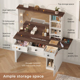 43.7" Farmhouse Vanity Desk with Large Mirror and Hollywood Lights, Makeup Vanity Desk with Charging Station, Adjustable Lighting,3 Drawers with 1 Velvet jewelry box for Bedroom, Dressing Room UPOSOJA