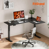FitStand L shaped corner standing desk with dual motor, large 63x40 electric height adjustable gaming table, stand up home office desk computer workstation, Black FitStand