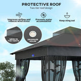 Outsunny 10' x 10' Outdoor Gazebo with Shelves and Netting, Double Roof Patio Gazebo Canopy Shelter, UV30+ Protected for Lawn, Backyard and Deck, Dark Gray Outsunny