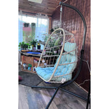 Yechen Egg Swing Chair with Stand, Patio Wicker Rattan Hanging Chair Swing Hammock Egg Chairs with UV Resistant Cushion for Indoor Bedroom Outdoor Garden Backyard, Light Blue (QH1912050036USBL) Yechen