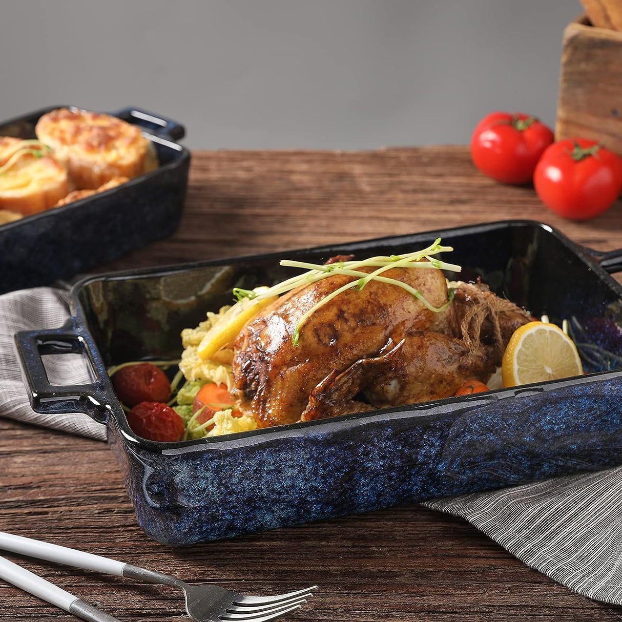 VICRAYS Ceramic Bakeware Set, Porcelain Rectangular Lasagna Pans Casserole Dish Set for Baking, Cooking, Kitchen, Cake Dinner, Banquet and Daily Use, 3 PCS, 15 x 8.5 Inches(Blue) vicrays