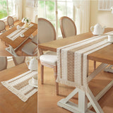 Farmhouse Decor Boho Table Runner with Macrame, Elegant Beige Brown Coffee Table Runners 72 Inches Long, Rustic Home Decor Boho Decorations for Dining Room Kitchen Baby Bridal Shower (12"×72") AILUOQI