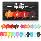 Roowest 5 Pcs Hello Fall Sign Interchangeable Seasonal Sign Spring Summer Winter Tiered Tray Decor 5.9 x 3 Inch Wooden 4 Seasons Farmhouse Table Centerpiece Decoration for Home Shelf Office(Basic) Roowest