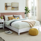 MUSEHOMEINC Queen Solid Wood Platform Bed Frame with Rustic White Washed Finish MUSEHOMEINC