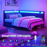 Hasuit Corner Bed Frame with Storage Drawers, Twin Daybed with Line Fabric Upholstered Fence, Kids Bed Unit with LED Light and Charging Station, Modern Bed Frame Twin Size, Gray Hasuit