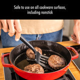 STAUB Silicone Spatula Turner, Perfectly Angled for Lifting Pancakes, Sandwiches and Picking up Veggies Durable BPA-Free Matte Black Silicone, Acacia Wood Handles, Safe for Nonstick Cooking Surfaces STAUB