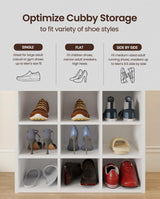 HAIOOU Shoe Cubby, 9-Cube Stackable Wood Shoe Rack Organizer 5-Tier Freestanding Wooden Shoe Stand with 2 Storage Shelf for 10-15 Pairs, Ideal for Apartment, Entryway, Closet Organization - White HAIOOU