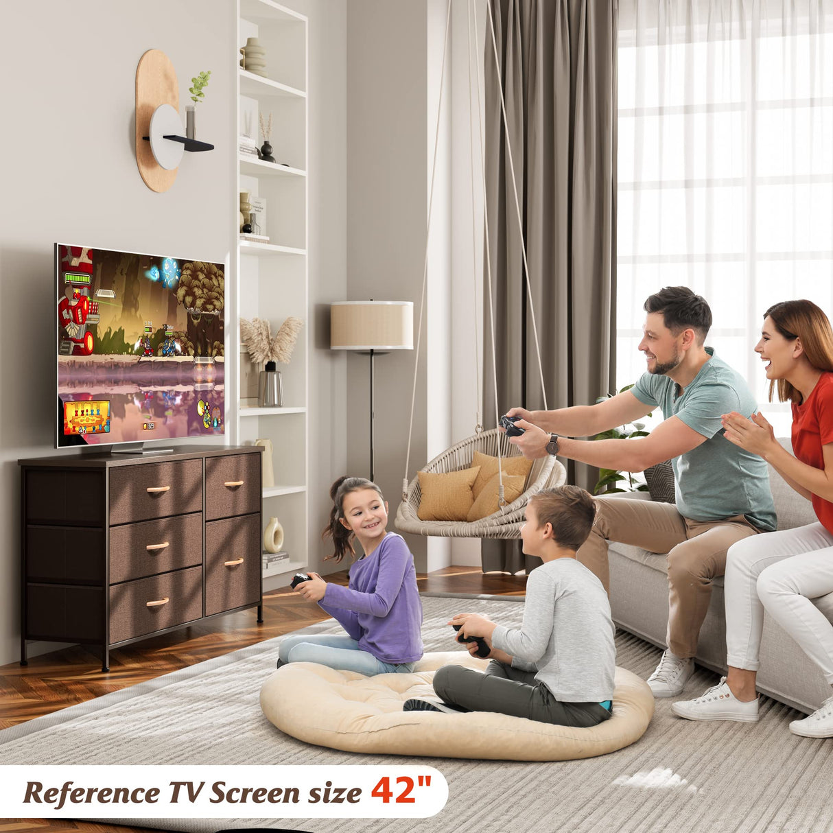 Nicehill Dresser for Bedroom with 5 Drawers, Storage Drawer Organizer, Wide Chest of Drawers for Closet, Clothes, Kids, Baby, TV Stand with Storage Drawers, Wood Board, Fabric Drawers（Brown） Nicehill