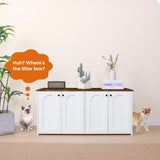 Dwanton Litter Box Enclosure for 2 Cats, Cat Litter Box Furniture Hidden with Double Rooms, Dual Cat Litter House, Large Wooden Cat House Indoor, TV Stand, Fit Most of Litter Box, White+Rustic Brown Dwanton