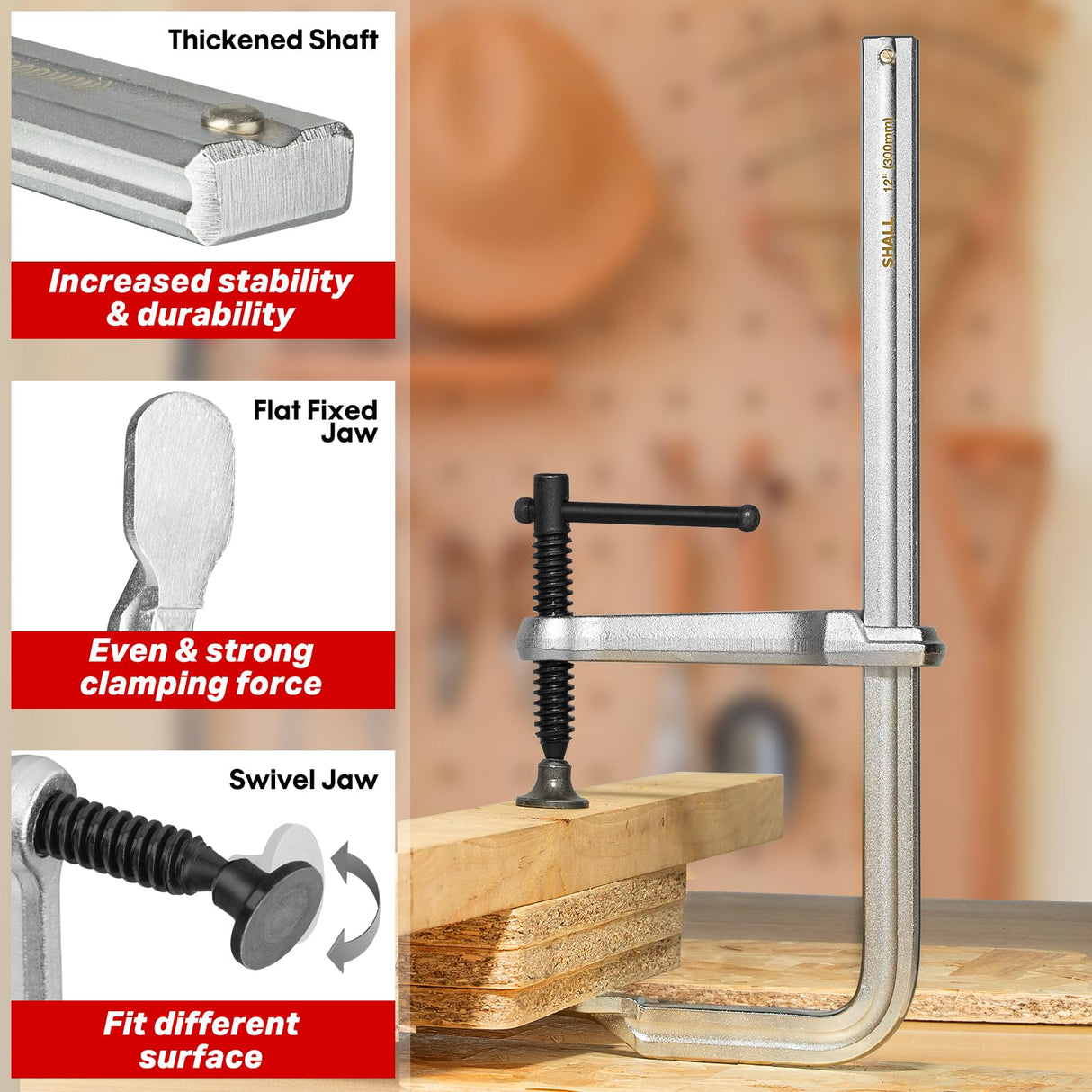 SHALL 12 In Heavy-duty Bar Clamps, 4-Pack Drop Forged Steel Welding F Clamps, All-Steel Thick Rail Wood Clamps with 1200Lbs Load Limit for Woodworking, Welding, Metal Working | 4-3/4" Throat SHALL