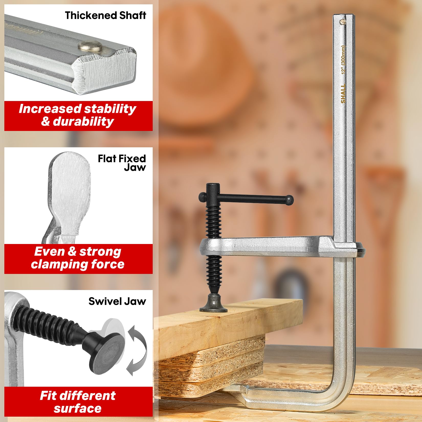 SHALL 12 In Heavy-duty Bar Clamps, 4-Pack Drop Forged Steel Welding F Clamps, All-Steel Thick Rail Wood Clamps with 1200Lbs Load Limit for Woodworking, Welding, Metal Working | 4-3/4" Throat - WoodArtSupply