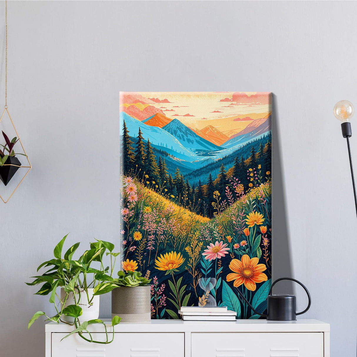 JOOZ Mountain Paint by Numbers Kit for Adults with Frame, Flowers Paint by Number with Easel, DIY Landscape Adult Paint by Number Kits Framed Canvas for Home Wall Decor 8 x 12 Inch JOOZ