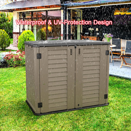 KINYING Outdoor Storage Shed - Horizontal Storage Cabinet Waterproof for Garden, Patio, Backyard, Storage Box for Easy Storage of Garbage Cans, Tools, Lawn Mower, 35 Cubic Feet,Dark Brown KINYING