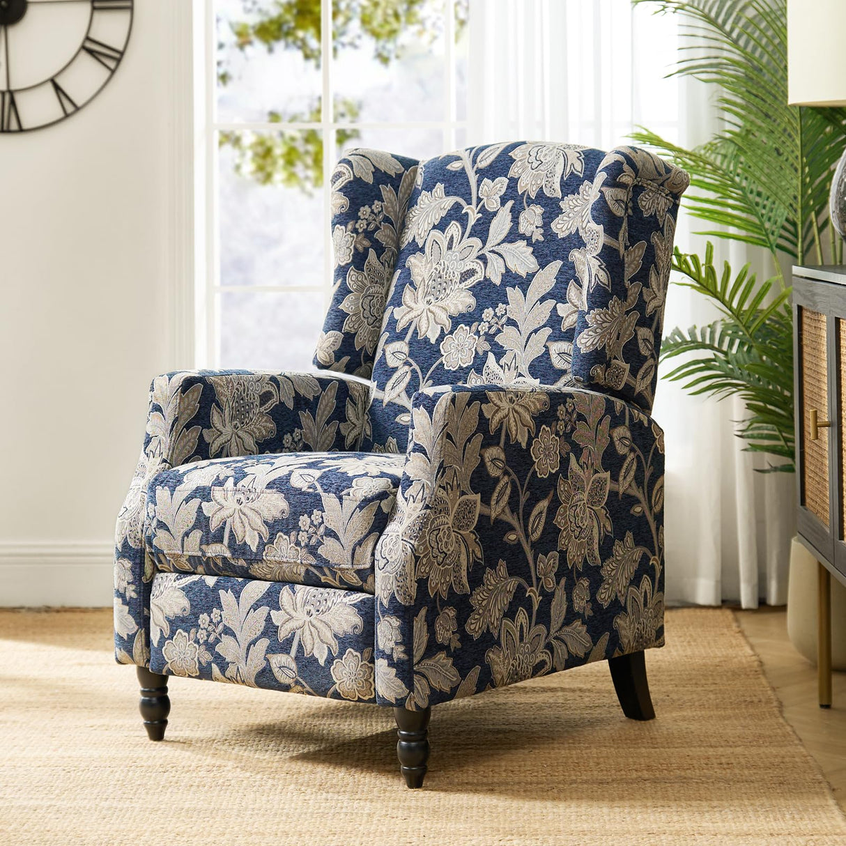 Upholstered Wingback Recliner Chair, Traditional Push Back Recliner Sofa, Mid Century Modern Lounge Armchair for Living Room, Home Theater Accent Chairs Recliners Couches (Garden) TINA'S HOME