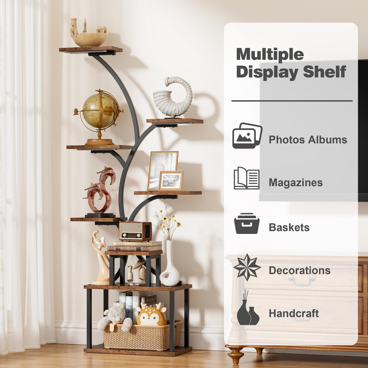 POZILAN 8 Tier Corner Shelf with LED Light, 62.2” Tall Display Shelf, Corner LED Bookshelf Display Cabinet Case with Lights, Collectibles Display Shelf for Living Room,Bedroom Decor POZILAN