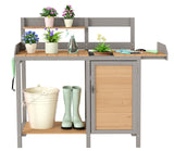 Wooden Potting Bench Table with Sink,Outdoor Garden Table Work Bench with Storage, Workstation for Outside Lawn Patio Wood-Natrl