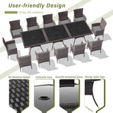 RTDTD 15 Pieces Patio Dining Set Outdoor Rattan Furniture Dinning Set with 3 Square Glass Tabletops 12 Chairs with Grey Cushions for Patio, Backyard Outdoor Kitchen Lawn & Garden RTDTD
