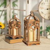 Staymoment Farmhouse Lanterns Decorative Indoor: 11" & 15" Set of 2 Brown Wooden Candle Holder Lanterns for Table Centerpiece Fireplace Mantle Home Decor Staymoment