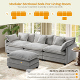 113.4" Modular Sectional Sofa,L Shaped Couch for Living Room,Modern Deep Seat Sofa 3 Seater Chenille Fabric Comfy Cloud Couches with Throw Pillows & Movable Ottoman Hanherry
