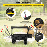 Happbuy Extra Large Collapsible Garden Cart with Removable Canopy, Folding Wagon Utility Carts with Wheels and Rear Storage, Wagon Cart for Garden, Camping, Grocery Cart, Shopping Cart, Black Happybuy