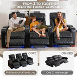 Luxury Home Theater Seating – Power Recliner with Adjustable Headrests, Blue LED Ambient Lighting, Tray Table, USB & Type-C Charging (4 Seat) CALIVIA