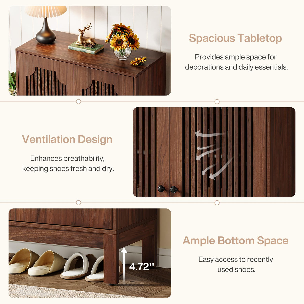 Tribesigns Shoe Cabinet with Doors, 5-Tier Shoe Storage Cabinet with Adjustable Shelves, 20 Pairs Wooden Shoe Rack Organizer, Narrow Shoe Cabinet for Entryway, Hallway, Living Room, Walnut Tribesigns