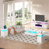 AMERLIFE 5 Piece Modern Living Room Table Set, Includes 70" Fireplace TV Stand, 2-Tier Coffee Table, 2 X Side Tables with Charging Station, LED Media Furniture, White AMERLIFE