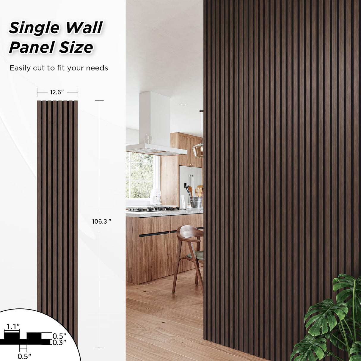 Smartstandard 4 Pack 106" x 12.6" Wood Slat Wall Panels, Soundproof Wooden Wall Panels, Acoustic Wood Panels for Wall, 3D Fluted Wood Panels for Interior Wall Decor, Dark Walnut SMARTSTANDARD