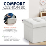Ornavo Home Small Storage Ottoman Foldable Collapsible Rectangle Linen Ottoman Foot Rest Stool Seat, for Living Room, Bedroom, Home Office, Dorm - 12 x 16 x 12, White Ornavo Home