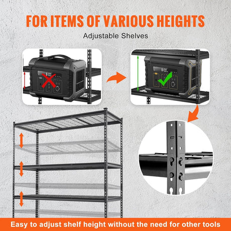 PioneerWorks Garage Shelving, 2500lbs Load Bearing Heavy Duty Storage Shelving, 48x24x72in Adjustable Storage Shelves, Durable Metal Storage Shelves, Easy Assemble for Garage, Kitchen PioneerWorks