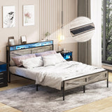 Halitaa King Size LED Bed Frame with Charging Station and Storage - Wash Grey Halitaa