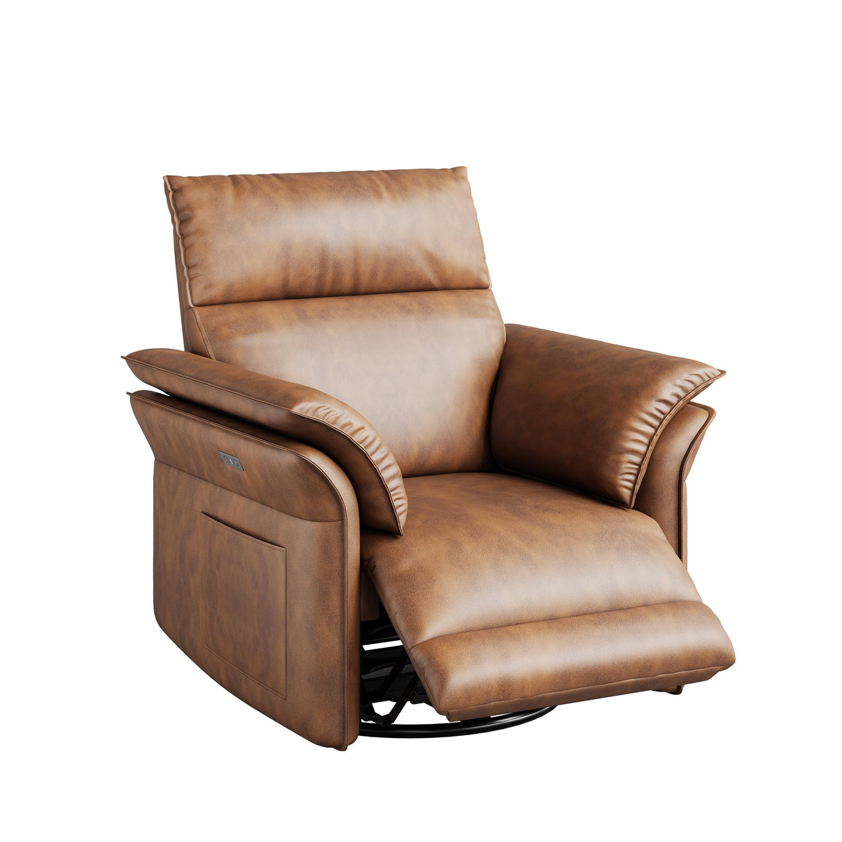 GarveeHome Power Recliner Chair, 270° Swivel Rocking Glider with USB Charging Port, PU Leather Upholstered Fabric and Double-Layer Armrests, Nursery Chair for Living Room, Nursery (Orange) GarveeHome