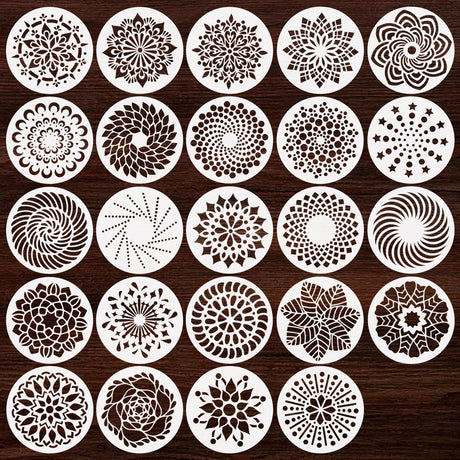 24 Pcs Mandala Stencils Reusable Stencils for Painting on Wood Mandala Dot Stencil DIY Craft Template for Painting on Rock Furniture Canvas Wall Home Decor Supplies, 5 Inch WOOPSOO