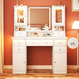 LIMGLIM Vanity Desk with Led Mirror and RGB Lights, 42" Makeup Vanity Desk with Power Outlet, 3 Colors Lighting Adjustable Brightness, 7 Drawers & 2 Large Cabinets, 2 RGB Cabinets for Bedroom, White LIMGLIM