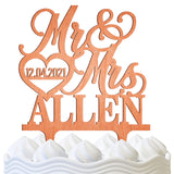 Personalized Wedding Cake Topper - Wedding Cake Decoration, Elegant Customized Mr Mrs Wedding Cake Topper, Last Name & Date w/Heart - Wood Colors PersonalizedGiftLand