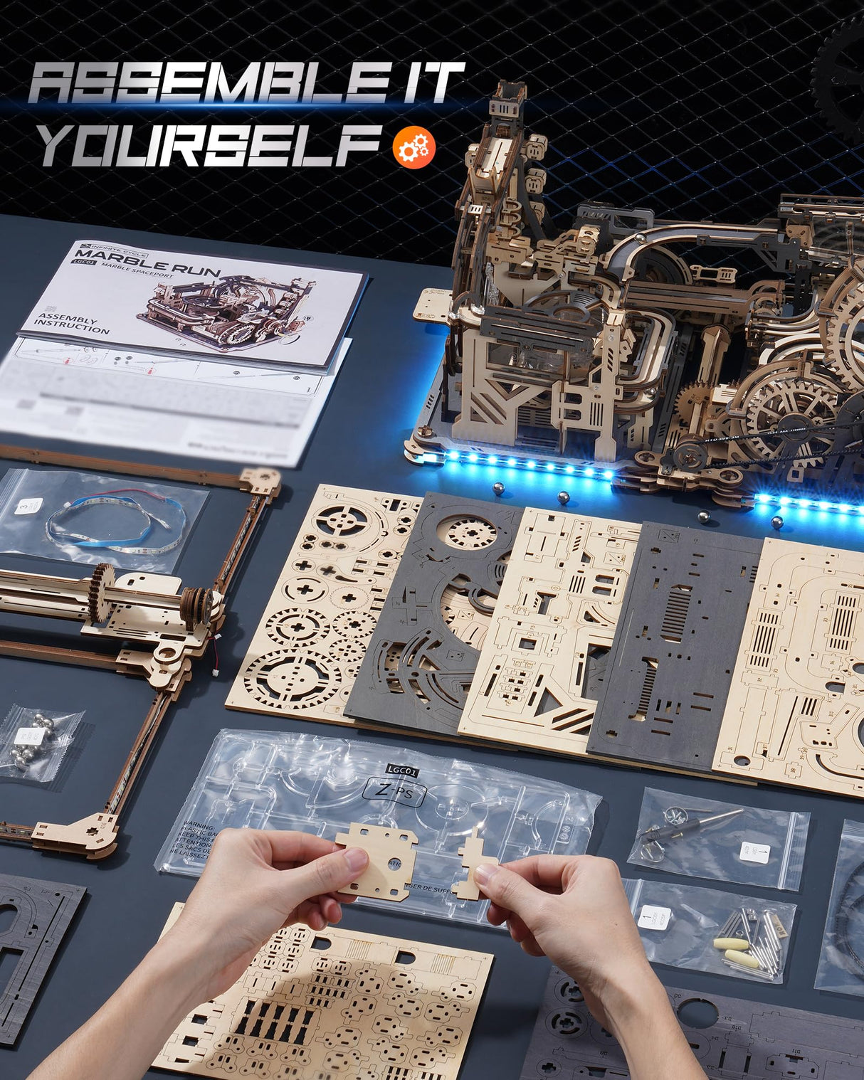 ROKR 3D Wooden Puzzles for Adults, 3 in 1 Wooden Marble Run, Wood Model Mechanical Puzzles Building Toys Kits, Gifts for Men Boys (LGX02) ROKR