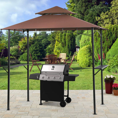 Grill Gazebo 8'x 5' Barbecue Canopy BBQ Gazebo Canopy Tent w/Air Vent Double Tiered Outdoor Brown