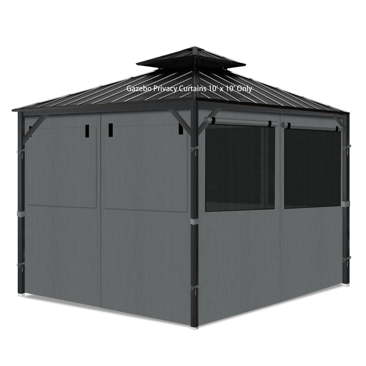aonear Gazebo Privacy Curtains 10' x 10' with Mosquito Windows, 4-Panels Side Wall with Zipper Universal Replacement for Patio, Outdoor Canopy, Garden and Backyard, Gray (Curtain Only) aonear