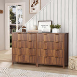XUZENEST 4 Drawer Double Dressers for Bedroom with Waveform Fluted Panel Design, Modern Wide Chest of Drawers,Wood Storage Dresser Chest of Drawers for Bedroom Living Room Hallway Closet,Walnut 2 Sets XUZENEST