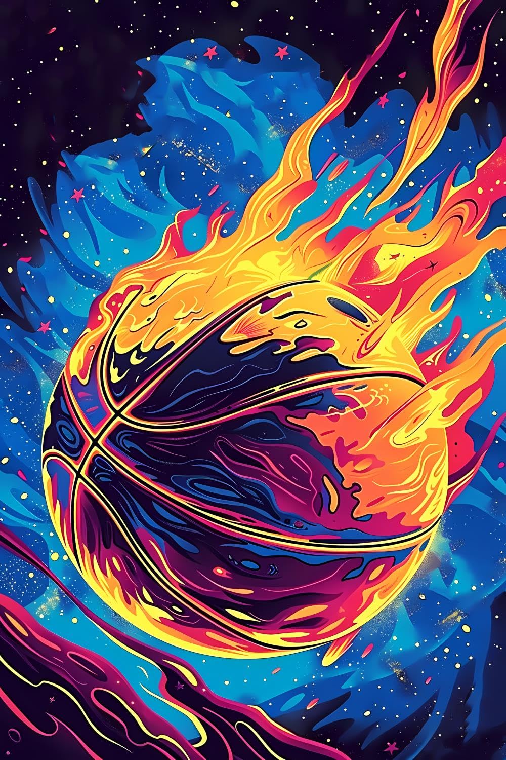 JOEAUEN 5D Adult Diamond Painting Kit The Basketball with Fire Diamond Painting Full Diamond Gemstone Painting Suitable for Relieving Emotions Sport Diamond Dots Art Crafts 16x24 inch JOEAUEN