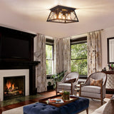 FadimiKoo 4-Light Black Flush Mount Ceiling Light for Kitchen Hallway, Industrial Close to Ceiling Lighting, Farmhouse Square Cage Lamp for Dining Room, Living Room, Bulb Not Included FadimiKoo