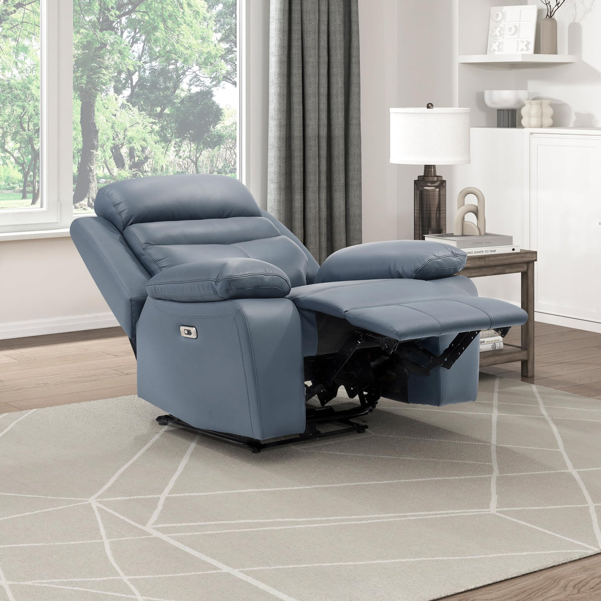 Lexicon Recliner Chair Living Room Leather Match Reclining Sofa Chair, Home Theater Seating, Wall Hugger Recliner, Power Recliner Sofa Chair for Living Room/Office/Apartment, Blue Lexicon